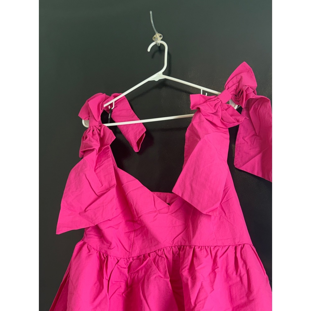 Forever 21 Plus Hibiscus Pink Bubble Hem Bow Shoulder Mini Dress 0X NWT - Picture 3 of 6